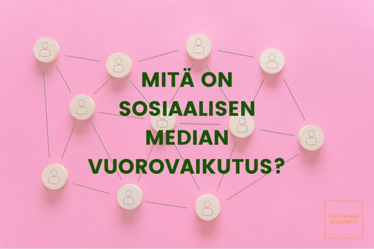 Kuvassa on pelinappuloita, joissa on ihmisen hahmo ja nappuloiden välillä yhteysviivoja. Lisäksi kuvassa on artikkelin otsikko Mitä on sosiaalisen median vuorovaikutus?